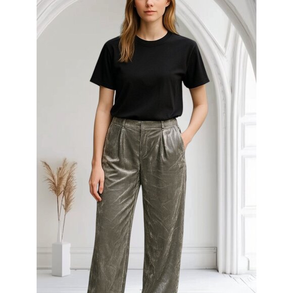 NEW LOFT Size 8 Metallic Velvet High Rise Wide Leg The Peyton Trousers Womens - Picture 1 of 12